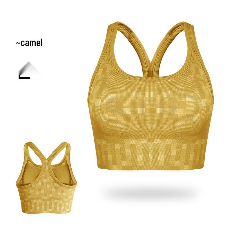 

Спортивный бюстгальтер с высокой степенью поддержки и защитой от ударов, со съемными вкладышами, дышащий, для бега, тренировок и йоги; Красивый дизайн спины. S (40-50kg) верблюд