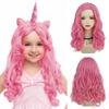 Pink Wigs for Women Synthetic Hair Long Curly Wig with Side Bangs Anime Cosplay Party Halloween Red Costume From Heat Resistant