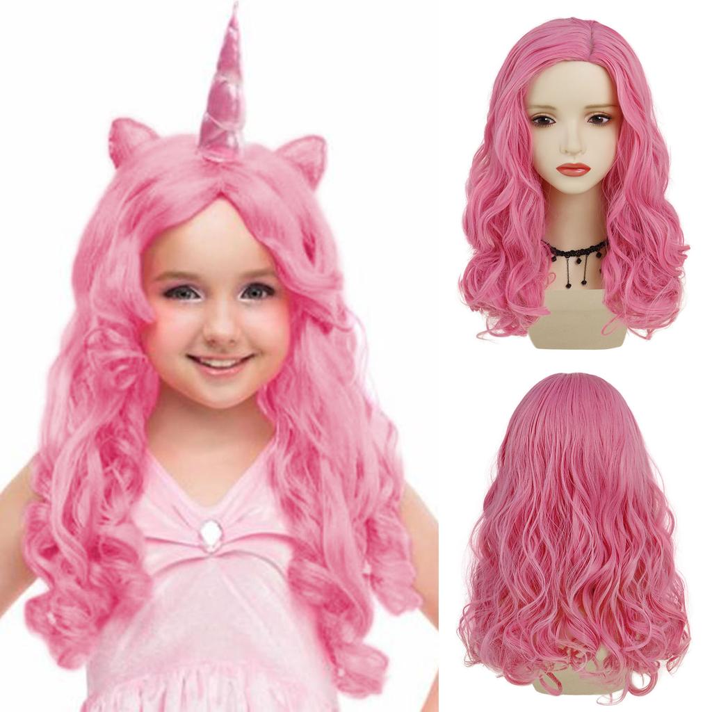 Pink Wigs for Women Synthetic Hair Long Curly Wig with Side Bangs Anime Cosplay Party Halloween Red Costume From Heat Resistant