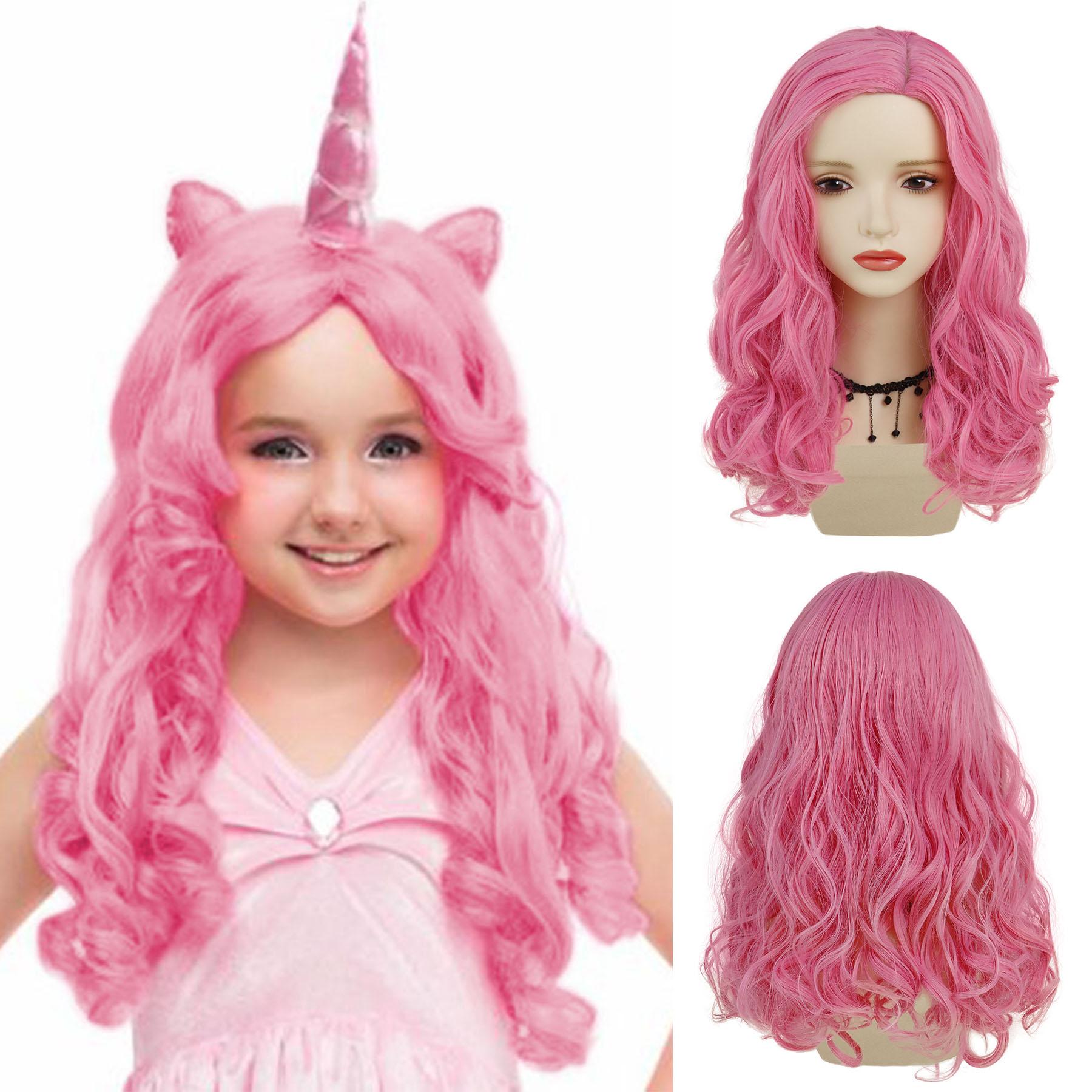 

Розовые парики для женщин Синтетические волосы Длинный кудрявый парик с косой челкой Аниме Косплей Вечеринка Хэллоуин Красный костюм Из термостойкого Pink-