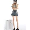 Blue Denim A- Line Mini Skirt Women'S High Waist Slimming Summer New Style Prevent Exposure Personality Wrap Around Short Skirt