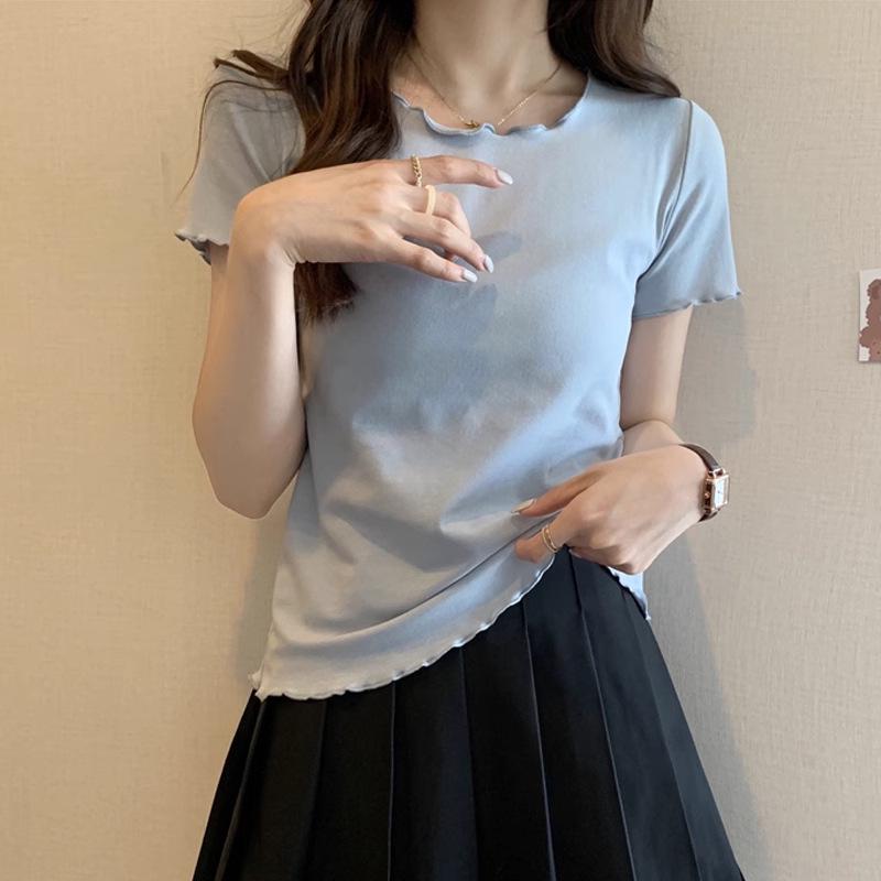 

Wood Ear Edge Round Neck Women s Short Sleeve Versatile Summer Top Extra Large