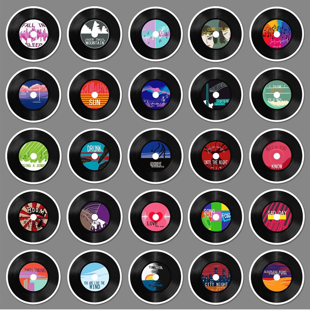50 Retro Vinyl Record Cartoon Stickers for Journals, Notebooks, and Phones