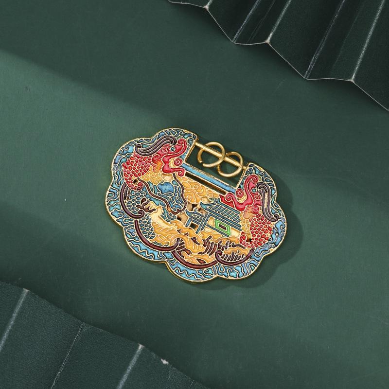 Ancient Gold Eight Treasures Compass Pendant Necklace - Five Blessings, DIY Beaded Style Accessory