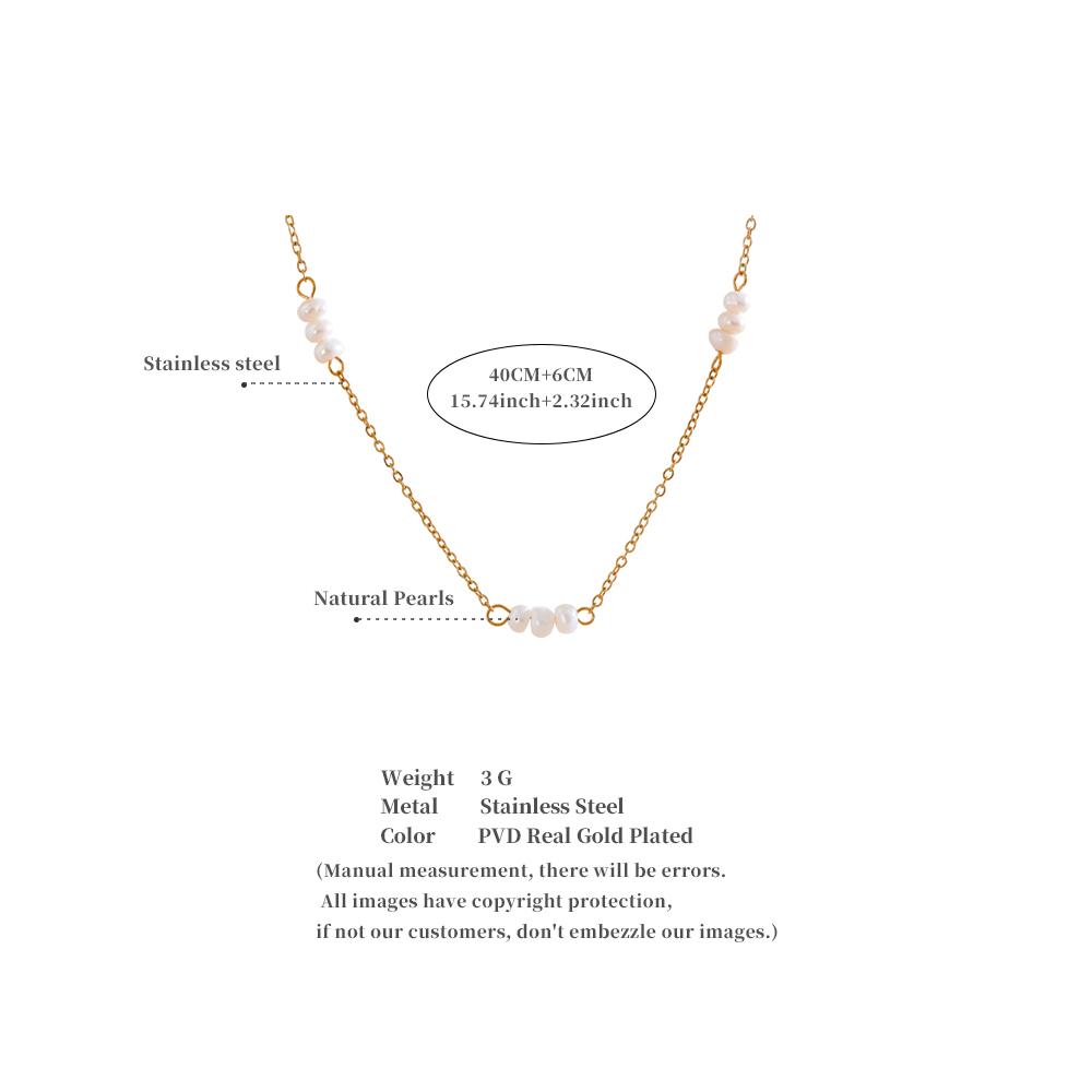 Yhpup 40+6CM Natural Freshwater Pearls Chain Collar Necklace 18k Gold Color Plated Trendy Fashion Daily Jewelry Accessories