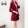 2 Pièces/ensemble Manteau Jupe Ensemble Femmes Printemps Automne Revers Manches Longues Bouton Unique Costume Manteau Plissé Mini Jupe Ensemble Couleur Unie Ensemble