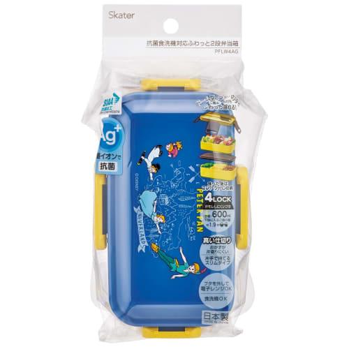 Skater Bento Box, 2-Tier, 600ml, Made In Japan, for Women, with a Soft Dome-Shaped Lid, Dishwasher and Microwave Safe, Disney Peter Pan Design, PFLW4A