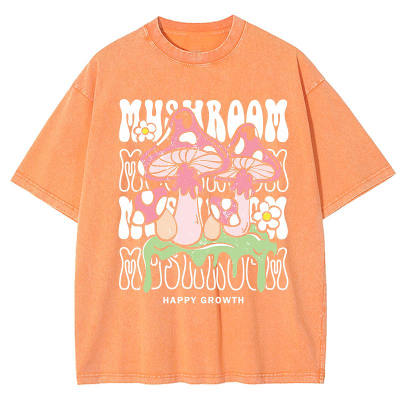 Creative Mushroom Letter Print Women Washed T-Shirt O-Neck Casual T Shirts Cotton Soft Clothes Loose Short Sleeves