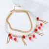 Stylish Cherrys Pendant Necklace With Double Layer Tassels Designs Decoration for Elegant Look Styles Daily Use