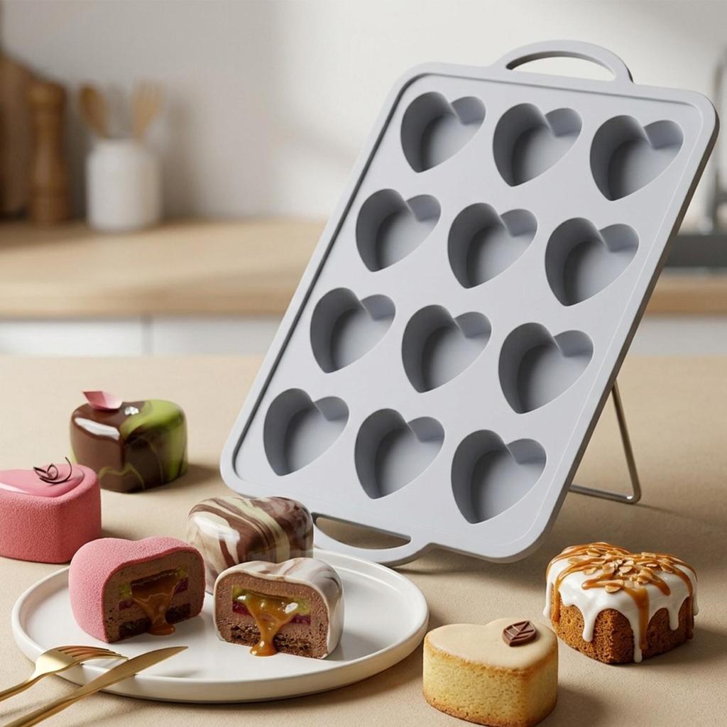 Chocolate Shape Mold Silicone Nonstick Baking Tool 12-cavity Heart Shape Silicone Molds For Apartment Kitchen Farmhouse