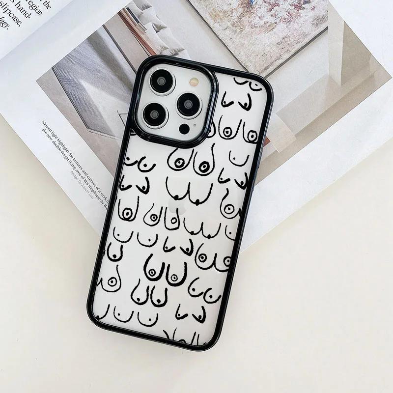 Aesthetic Cases For iPhone 14 Cases For Iphone 16 11 13 Pro Max 12 Pro XR 7 8 SE X Xs Plus 13 Mini Boobs Art Print TPU Funda