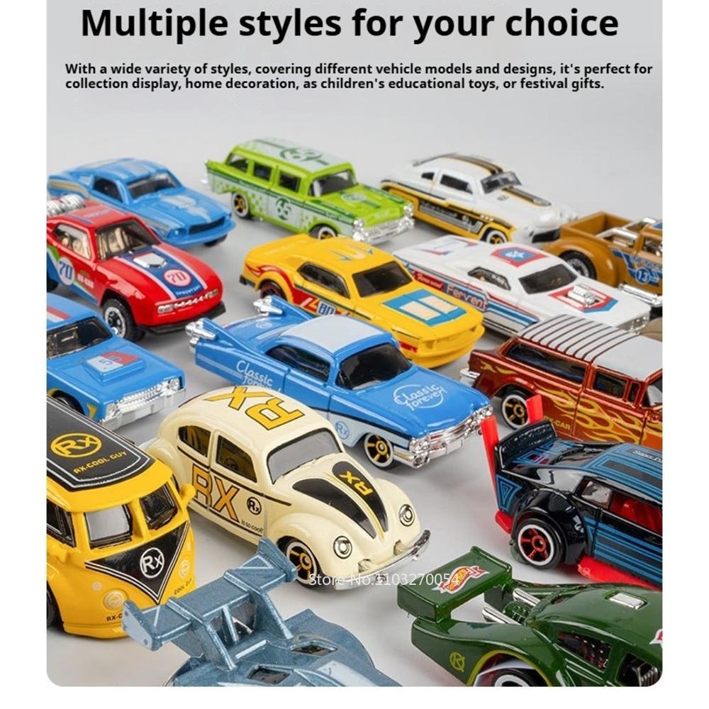 1:64 Vintage Car Alloy Diecast Racing Cars Series Miniature Model Toys Rubber Tires Sliding Forward Vehices Boy Gifts Collection