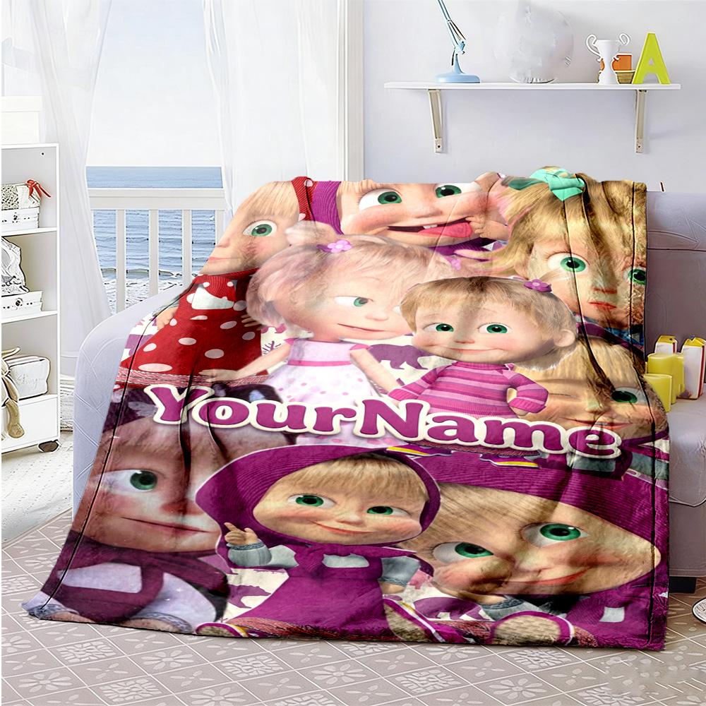 Masha Bear Personalized Name Blanket Throw Personalized Blanket Ultra-Soft Great for Sofa Chair Bed Couch All-Season Use Gift for Travel Home Birthday