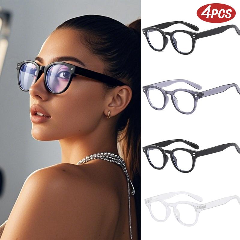 

4pcs Classic Vintage Anti Blue Rayweight Square Eyeglasses Women For Men Luxurious Brand Style Trend Myopic Prescription Optical Rivet Frame