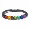 New Men's European American Style Stone Beaded Leather Bracelet with Magnetic Buckle