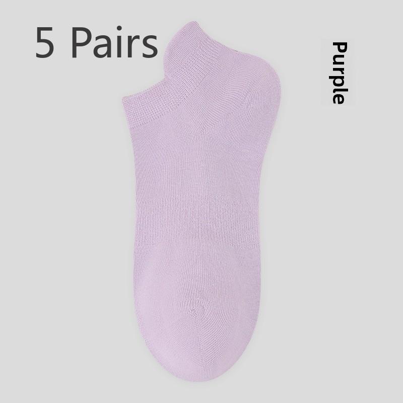 5 Pairs Women's Spring and Summer Antibacterial Breathable Anti-pilling Women's Boat Socks Casual Tight-woven Boneless Women's Socks