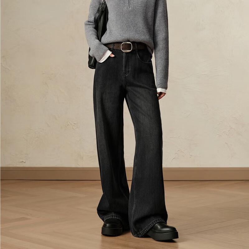 

ANNNACO Women s Casual Brushed Denim Wide-Leg Pants M