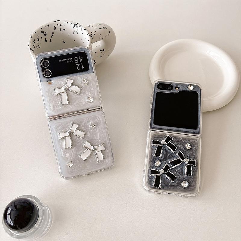 For Samsung Zflip6 Phone Case Flip Cover Zflod5 Bow Folding Screen Flip 4 Rhinestone W24 Protective Case
