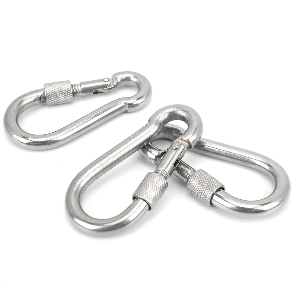 5pcs 80mm Locking Carabiner Clip Heavy Duty Spring Snap Hook with Nut Lock Buckle for Camping