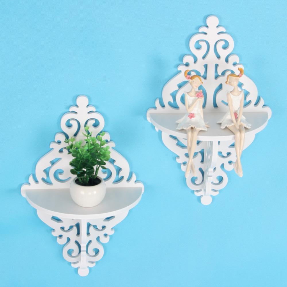 Sharp Point Wooden White Flower Pot Rack Floating Wall Shelf Display Rack Storage Board