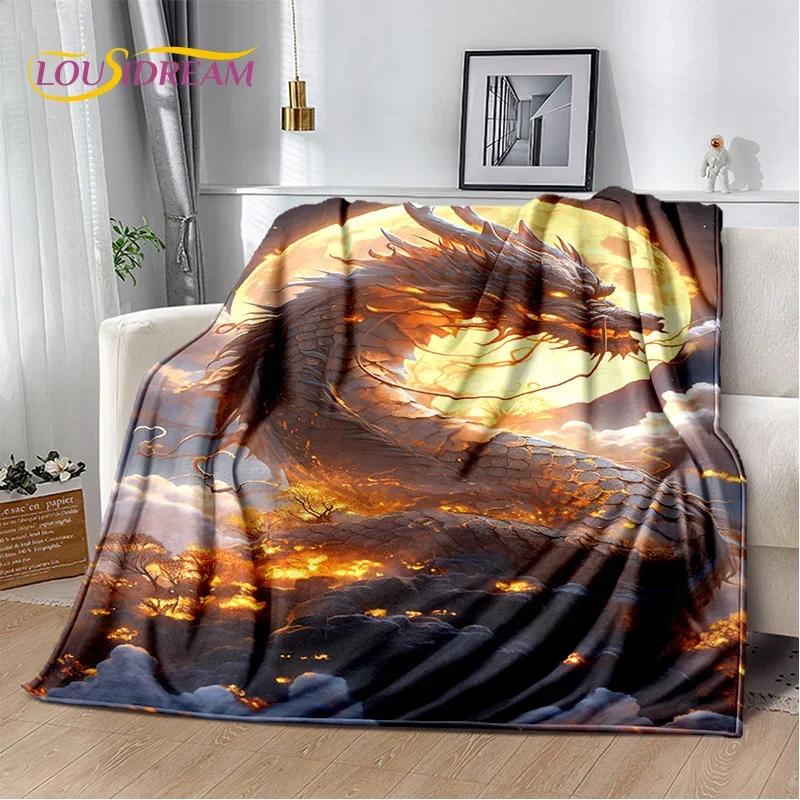 Chinese Style Dreamy Dragon Cartoon Blanket,Soft Throw Blanket for Home Bedroom Bed Sofa Picnic Travel Office Cover Child Gift