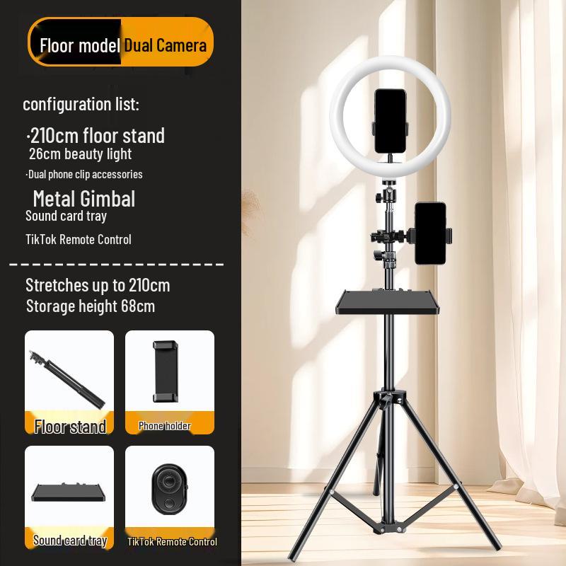 2025 Multi-Angle Phone Livestream Stand with Sound Card Tray & Tripod Support