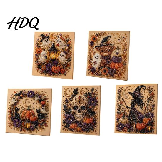 Happy Halloween Atmosphere Decor Ghost Faux Pearl Art DIY Kit Spooky 3D Bead Unique Home Painting Crafts Gothic Wall for Adults Beginners Decorative