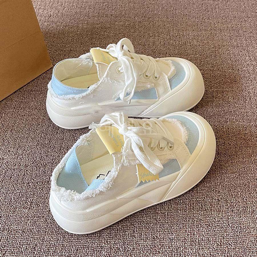 Spring, autumn and summer two wear women's canvas shoes new thick baseplate shoes little white shoes thin breathable bread women