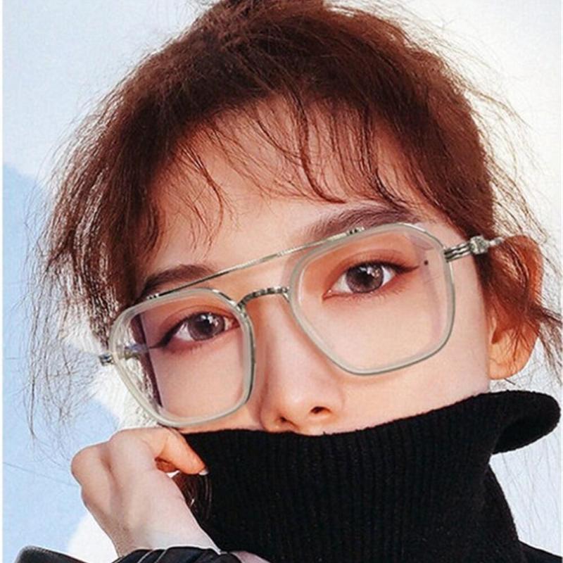 Mens Myopia Glasses Double Bridge Polygon Computer Eyeglasses Women Fashion Oversized Metal Frame Anti Fatigue Eyewear 0 To -600