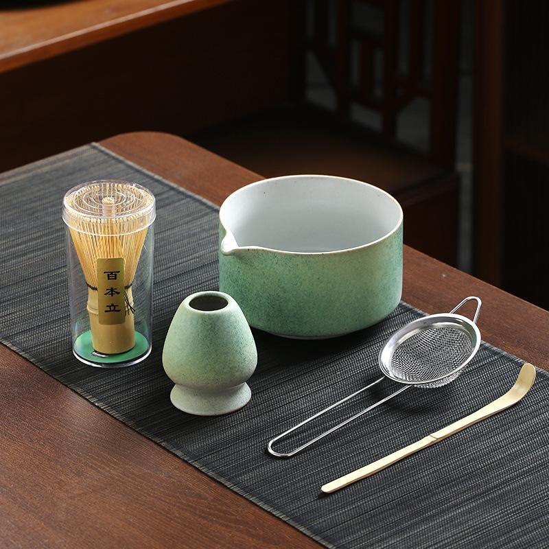 4/5PCS Japanese Matcha Blender Set Ceramic Chawan Bowl Bamboo Whisk and Tea Scoop Matcha Tools Kit for Tea Lovers