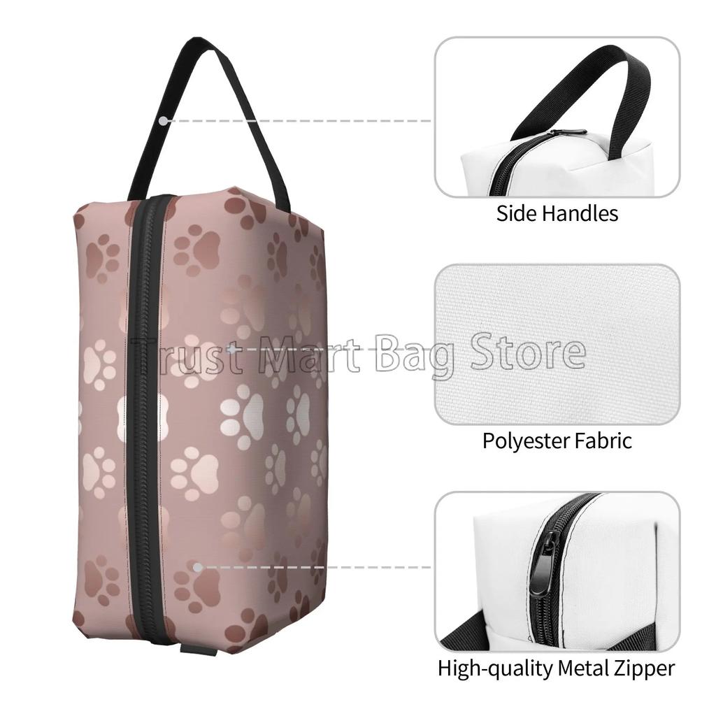 Rose Gold Dog Paw Makeup Bag Portable Organizer Cosmetic Bag for Travel Makeup Case Daily Use Toiletry Bag for Girls Women