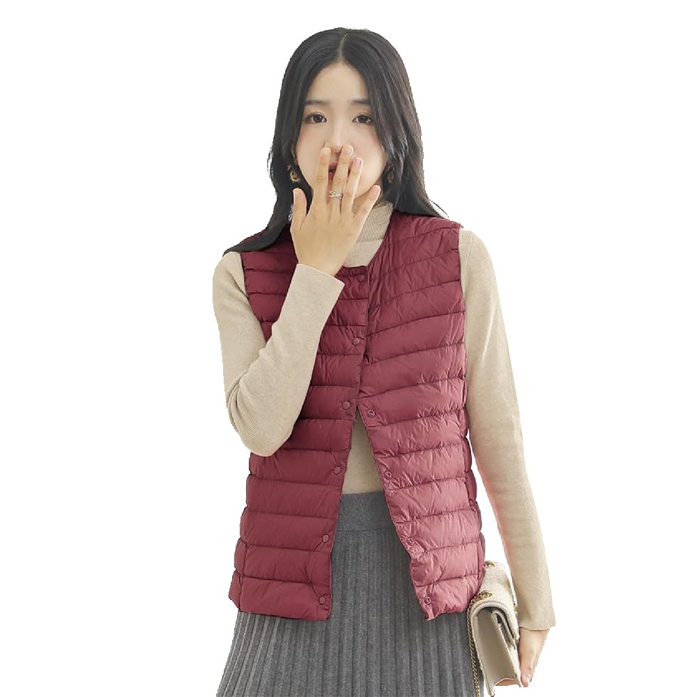 

LIYURLTA Ultralight Inner Down for Fall and Includes Storage LIY48 Women s Vest, Collarless, Water-Repellent, Lightweight, Warm, Cold-Wearing, Thin,