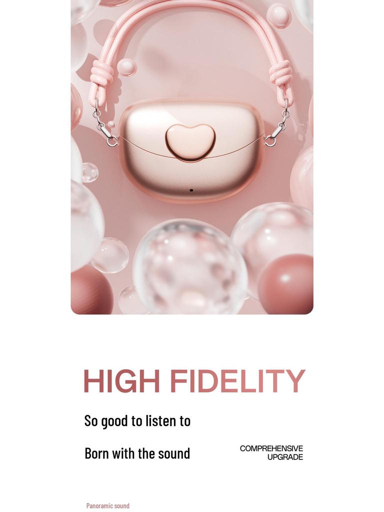 Rose Gold M106 Bluetooth Headset with Love Heart Design - Ear Clip In-Ear, Long Battery Life.