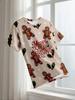 Women's O-Neck Short Sleeve T-Shirt, Polyester Casual Tee with 2D Christmas Gingerbread Man Print k-008