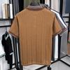 New Short-sleeved T-shirt Men's Autumn Knitted Sweater Embroidered Pattern Matching Jacquard Top