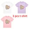 Funny Snacking Cat and Loving Mouse Print Kids T-Shirts Summer Fashion Street Outdoor Casual T-shirt Tops for Boy and Girl's Tees Top
