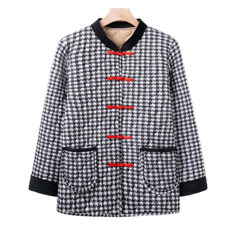 Middle-aged small cotton-padded jacket, winter floral cotton-padded coat, grandma's warm top, year-old 0 mother buckle coat