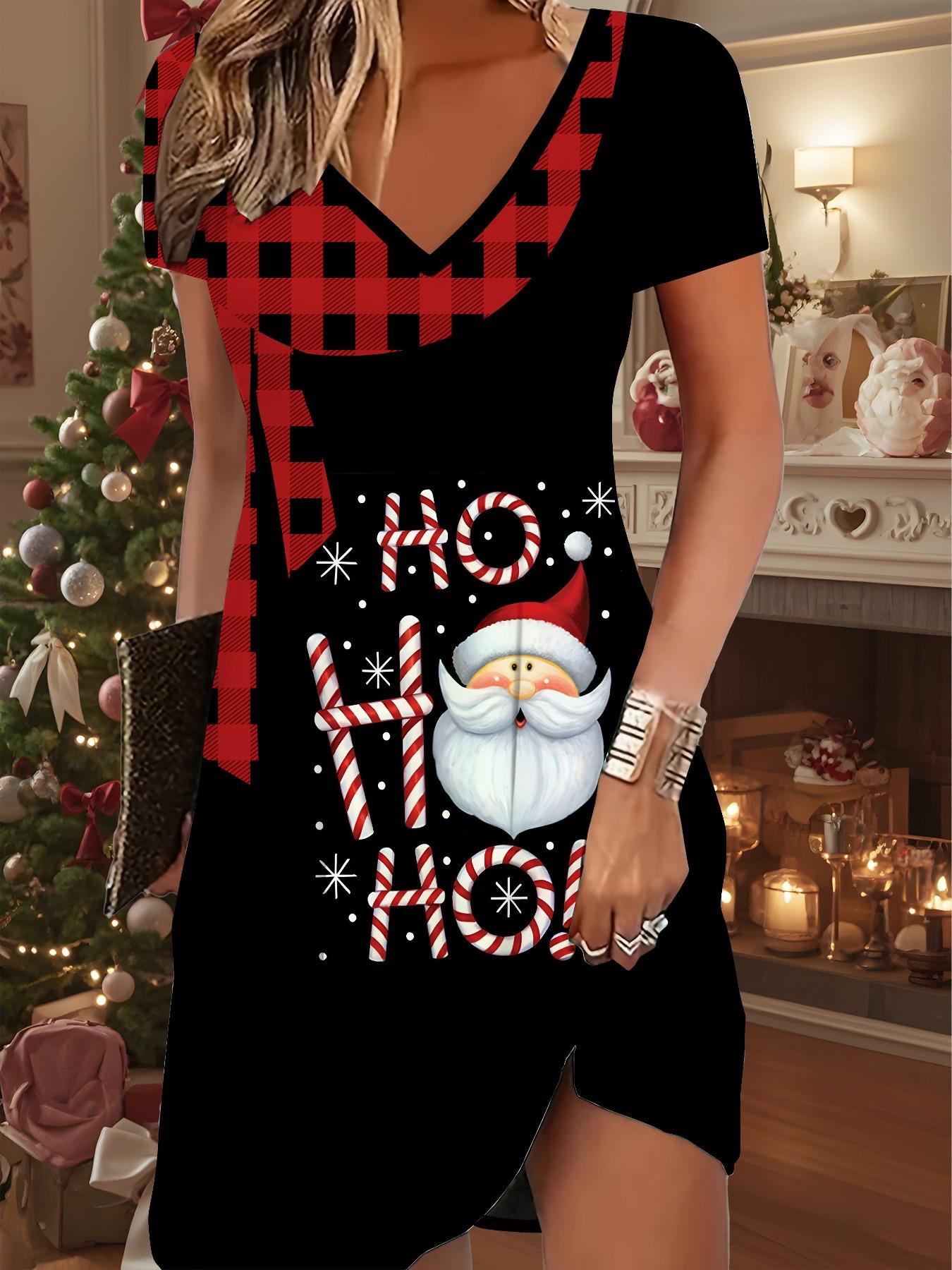 

Модное женское платье с V-образным вырезом и коротким рукавом, с принтом рождественского снеговика, сексуальное короткое платье 8XL