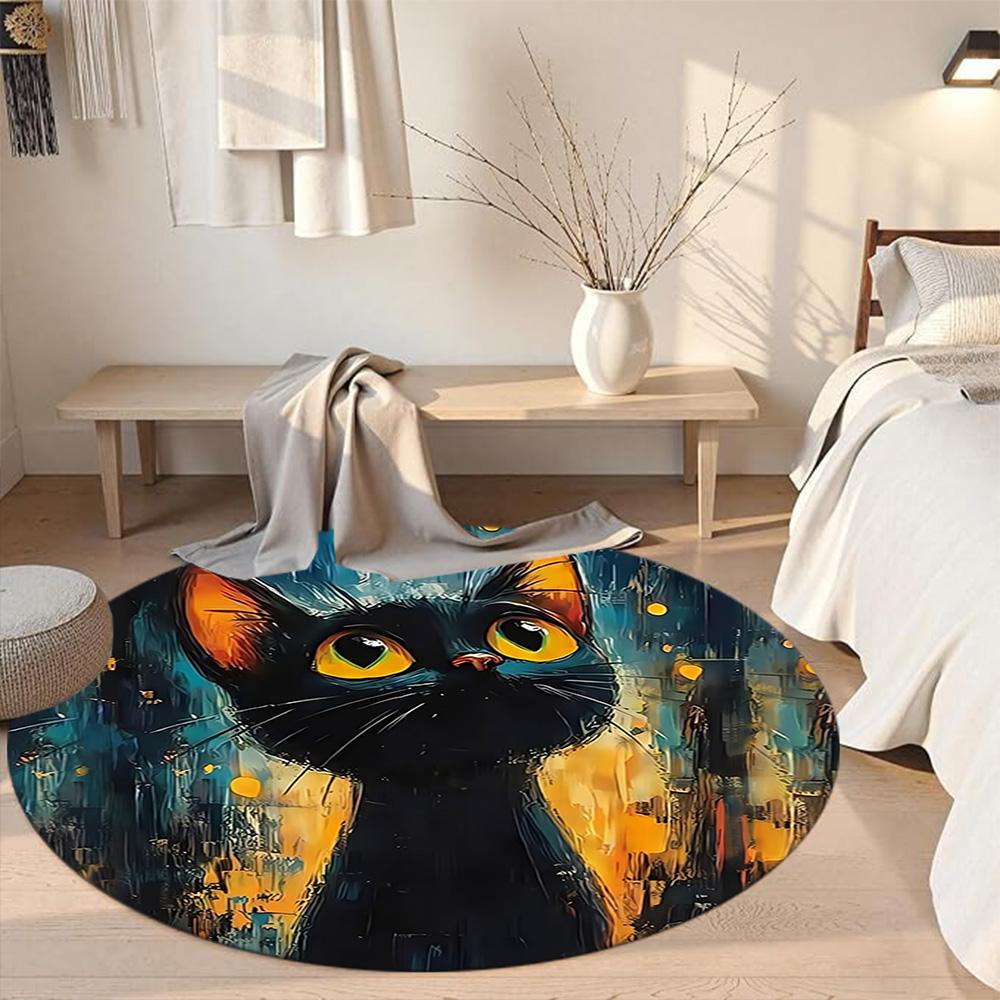Cat Round Office Rug Perfect for Living Rooms Hallway Balcony Playrooms Anti-slip Round Rug Anime Office Decor