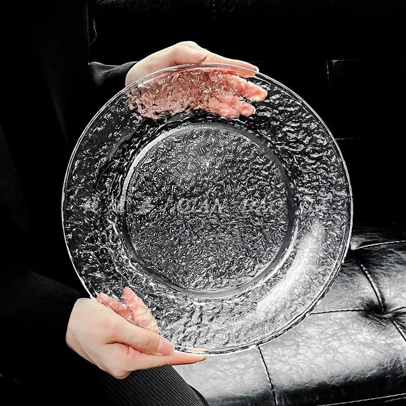 Transparent Glass Plate Dessert Plates Dining Plate Butter Dish Display Tray Dim Sum Dish Cake Plates Fruit Dish Salad Bowl