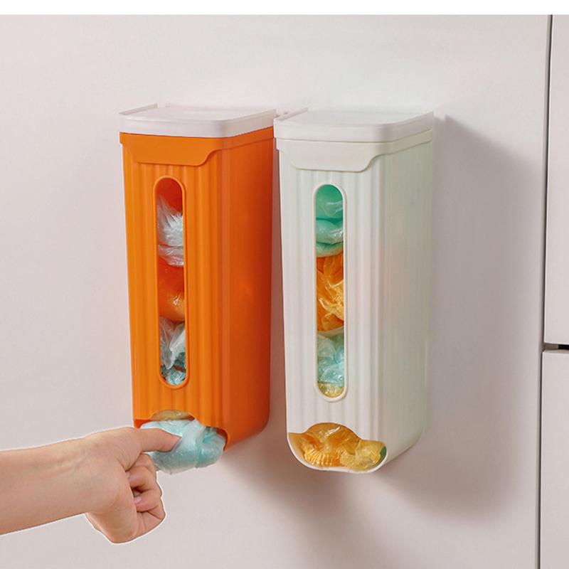Kitchen Trash Bag Organizer Self-Adhesive Punch-Free Trash Bag Storage Box Disposable Garbage Bag Dispenser Cupboard Organizer