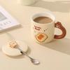 Keramické hrnky Milk Fufu Roztomilé hrnky s medvědem z chleba Hrnky na kávu a mléko pro pár do kanceláře i domů Lžíce s víčkem