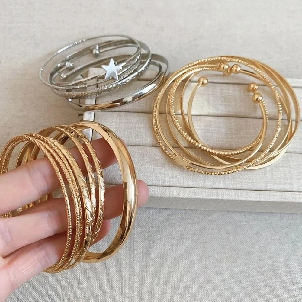 6Pcs/7Pcs Europe American Style Wide Open Bangle Set Gold Silver Exaggerated Bracelet Decoration
