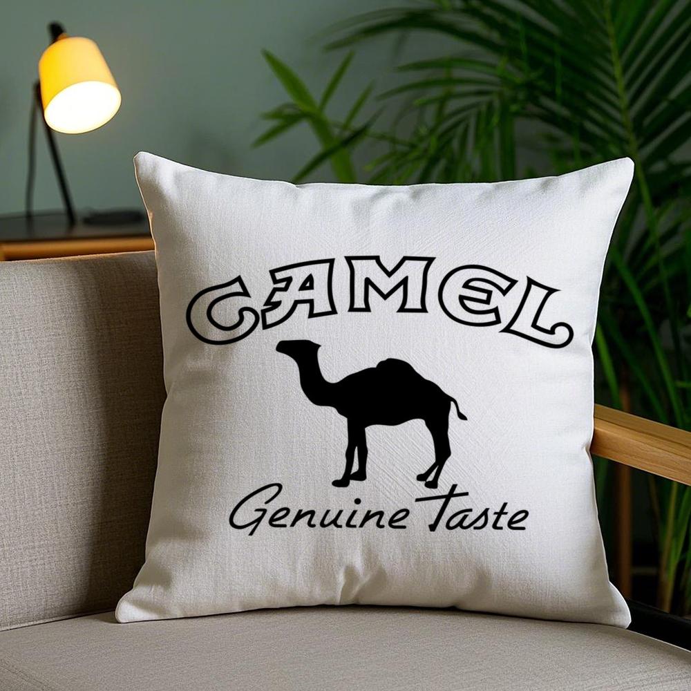 Luxury C-Camel Cushion Cover Plush Fabric Soft Double-Sided Printed Sofa Pillow Case Colorfast Home Decor Gift