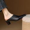 Fashion 2025 Women's New Spring/Summer Pointed Sheepskin Leather Genuine Leather Sheepskin Baotou Middle Heel Large Muller Half Slippers