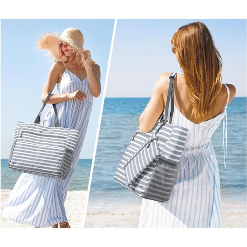 Spacious Water Resistant Foldable Sand Resistant Beach Bag Compact Design For Family Gatherings And Vacation Trip