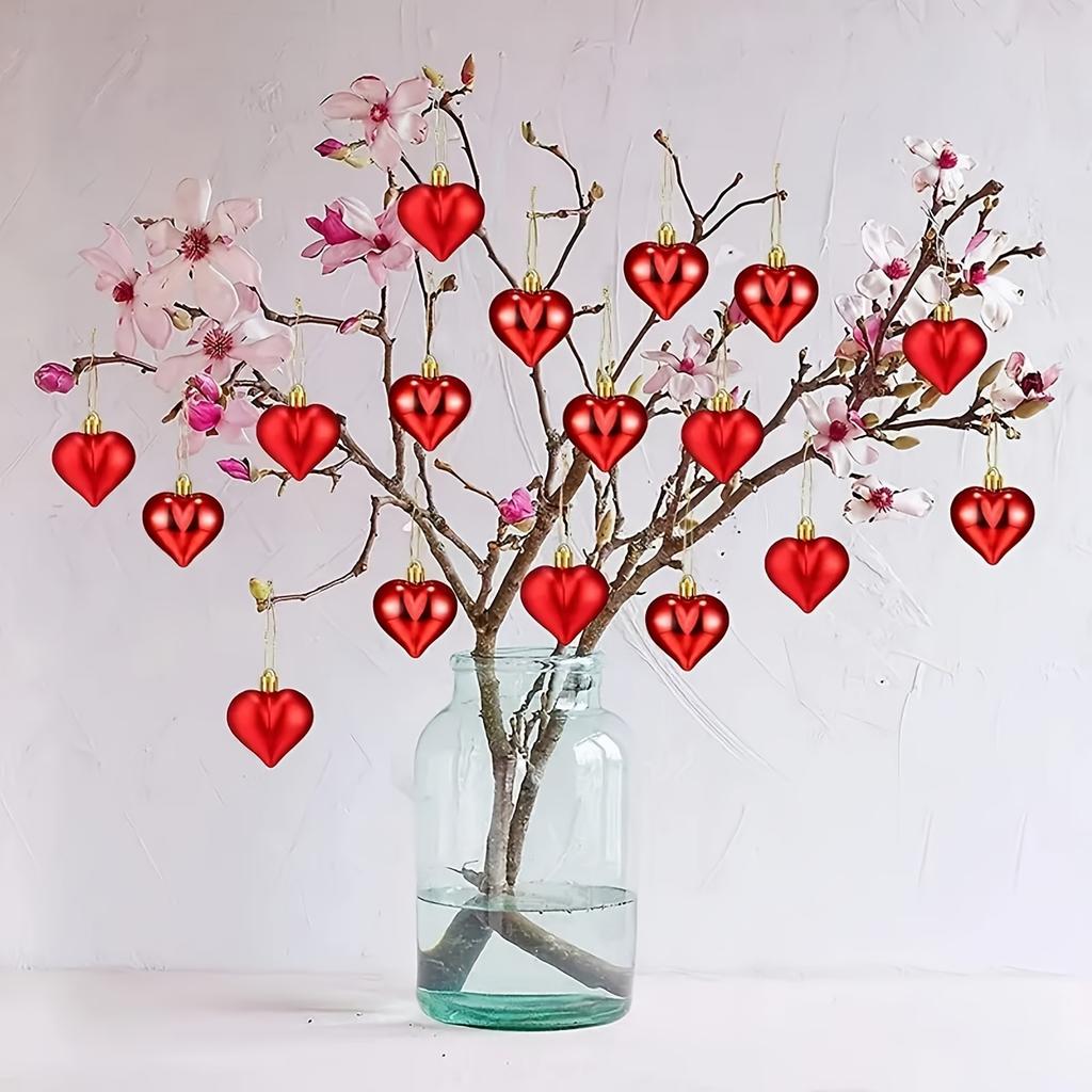 12pcs Valentine's Day Heart Ornaments - 1.77" Electroplated Love Charms for Wedding, Anniversary, Engagement & Family Gatherings