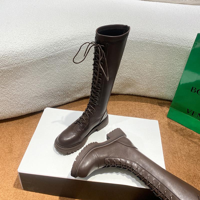 Winter new thick-soled Martin boots female knight thick-soled boots lace-up temperament white tall boots