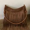 Korean Version Niche Simple Matte Bag 2025 Autumn New Women's Bag Bohemian Retro Messenger Bag Fringed Bag
