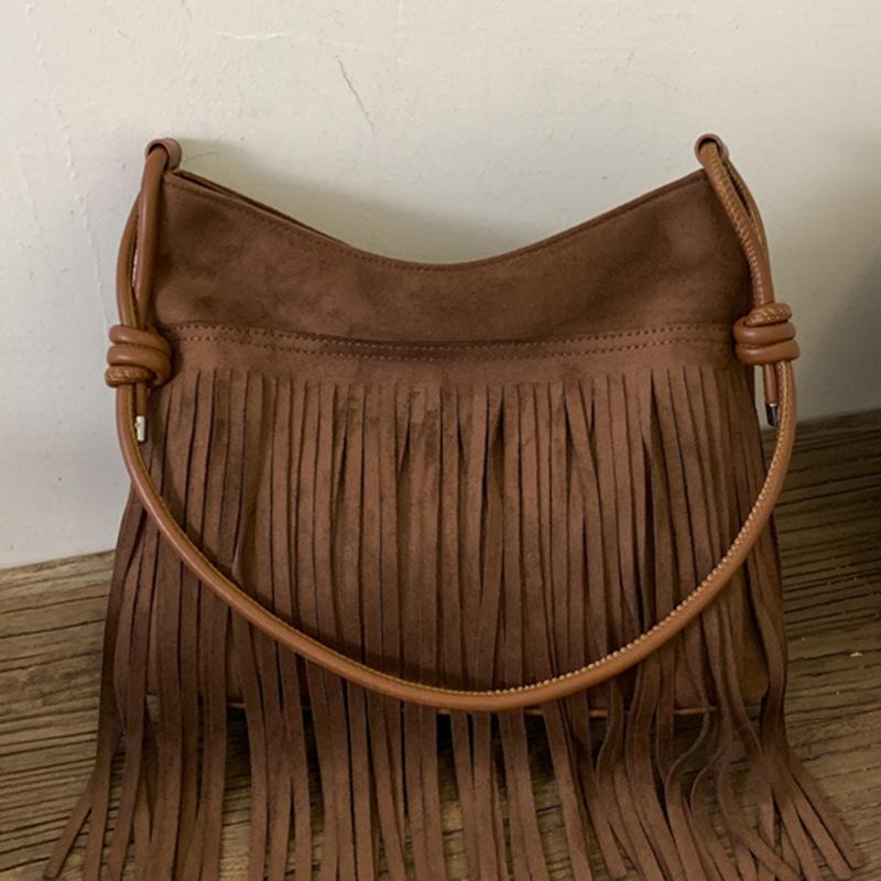 Korean Version Niche Simple Matte Bag 2025 Autumn New Women's Bag Bohemian Retro Messenger Bag Fringed Bag